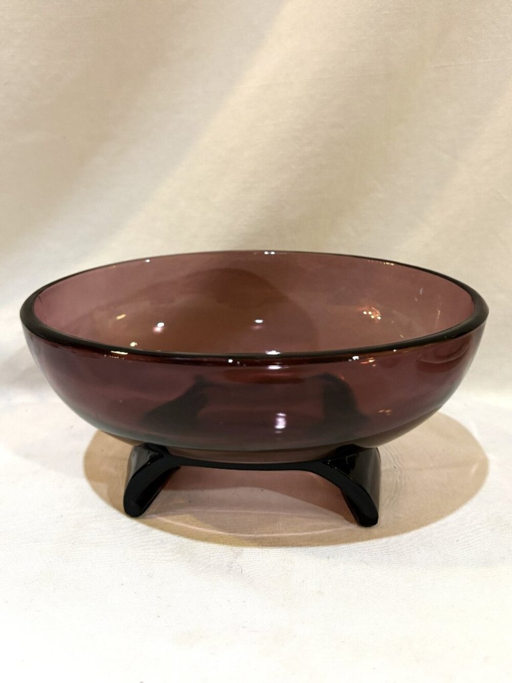 Vintage Viking Glass Amethyst Purple Oval Footed Bowl